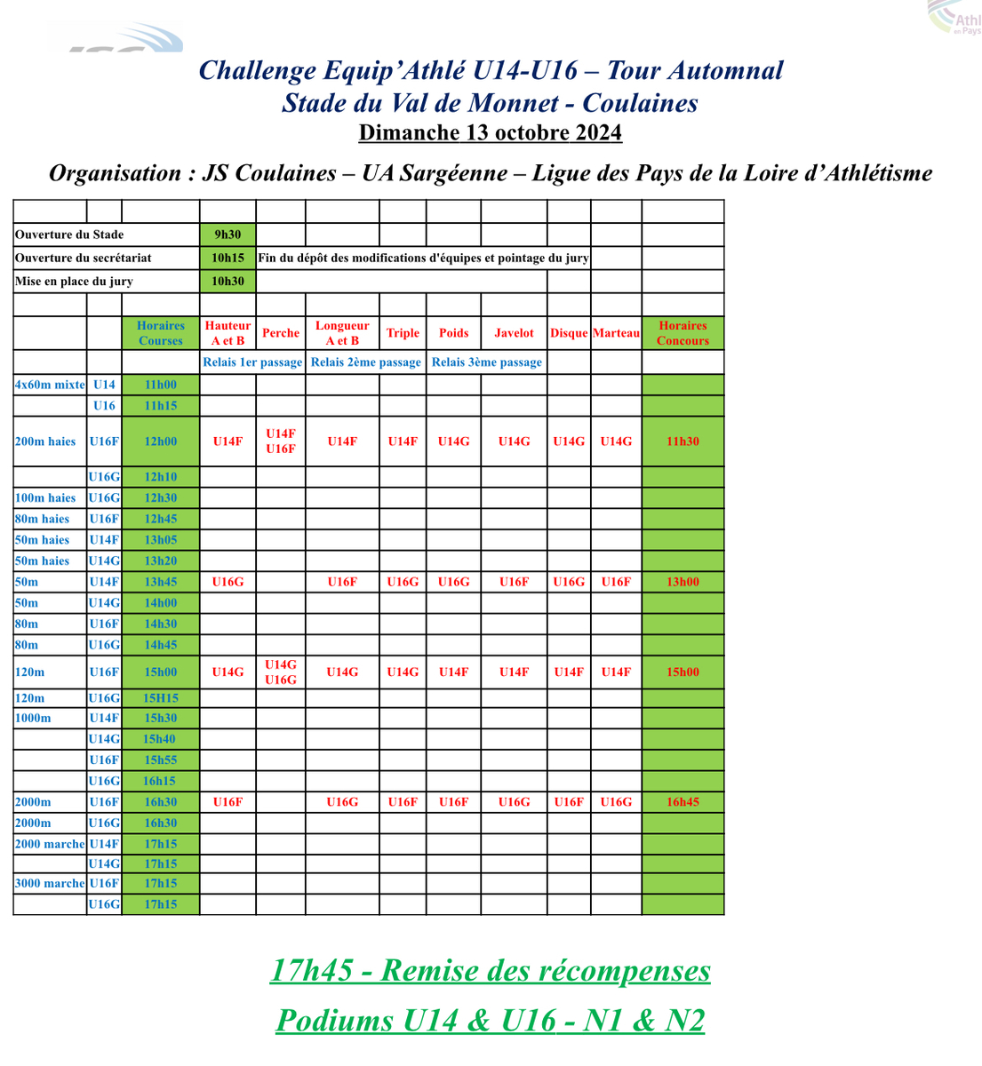 Tour automnal Equip’Athlé U14-U16