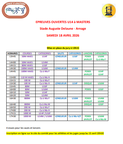 Epreuves ouvertes Arnage U14 à Masters